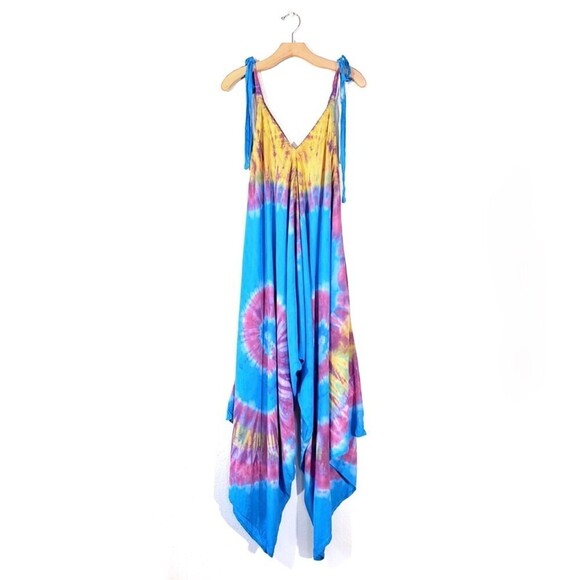 Boho Shapeless Oversized Harem Jumpsuit Tie Shoulder Boho Tie Dye Yoga Onesie